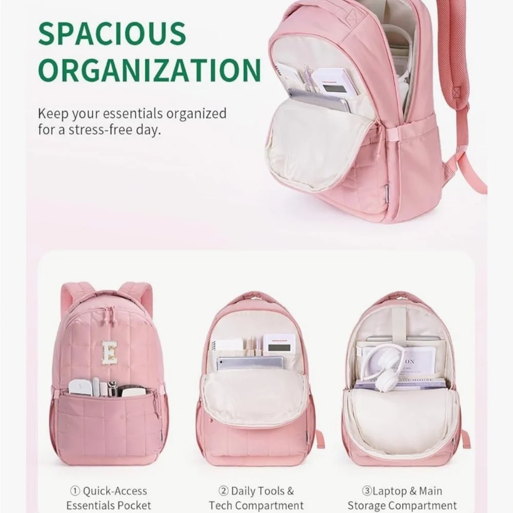 Initial Laptop Backpack for Women, Quilted Puffer 14 Inch letter K or S only 059 - Picture 5 of 7
